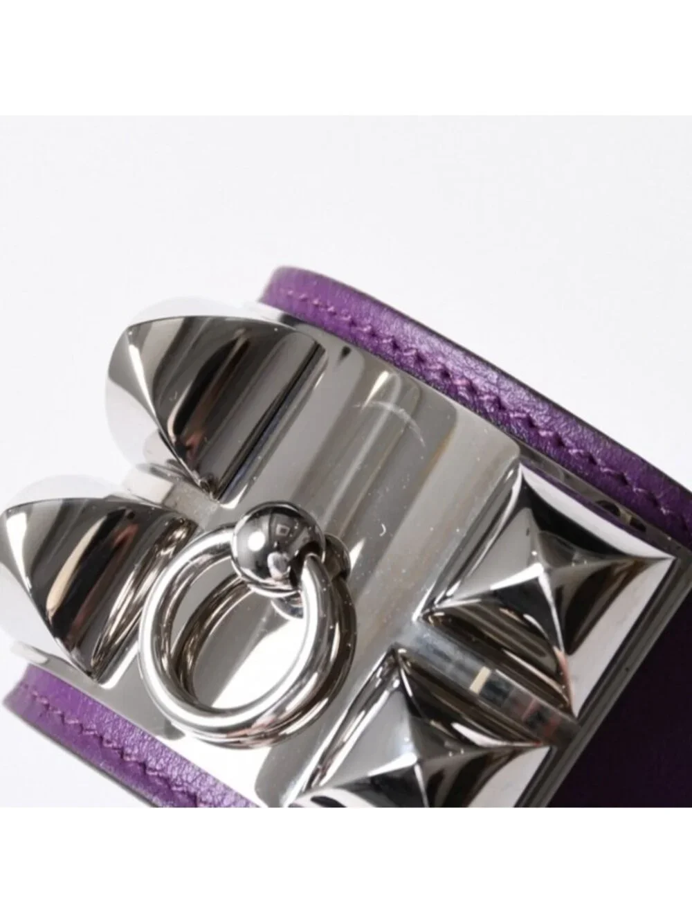 Hermes Collier de Chien Bracelet S Leather Purple Silver